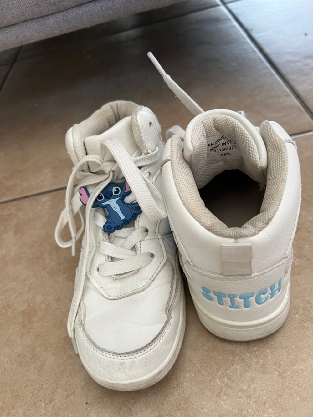 Kids White High-Top Sneakers with Stitch Accent